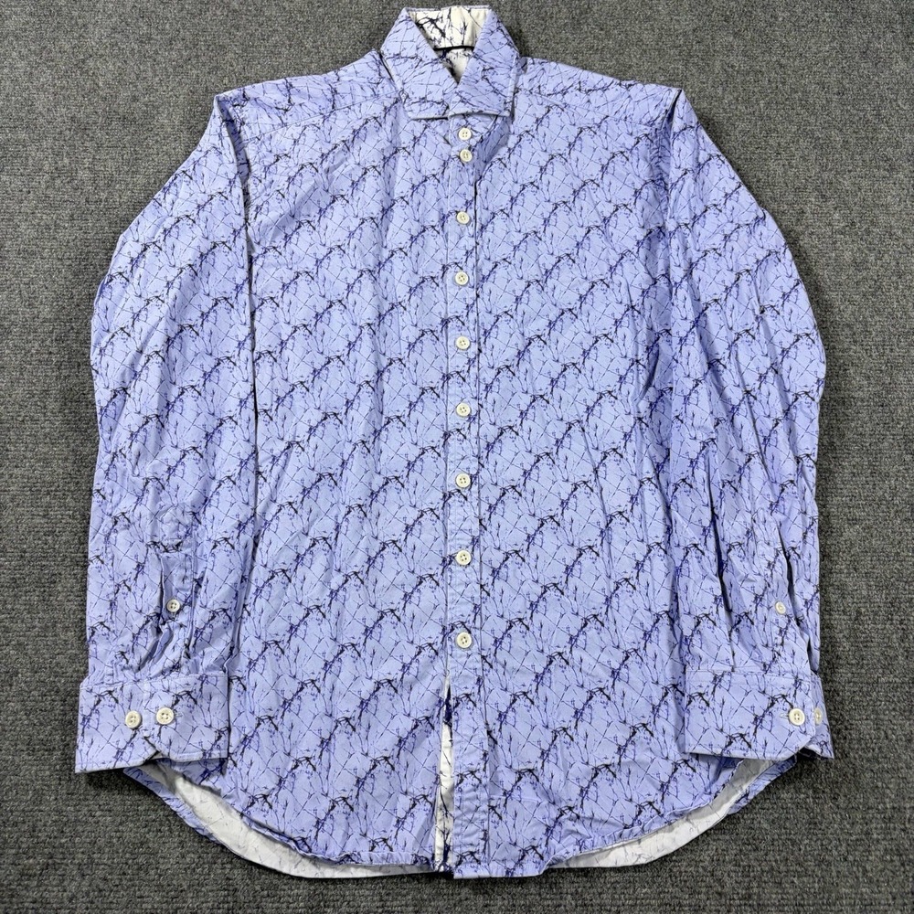Blake Mill Shirt Mens Medium Blue Button Up Abstract Art Casual Preppy